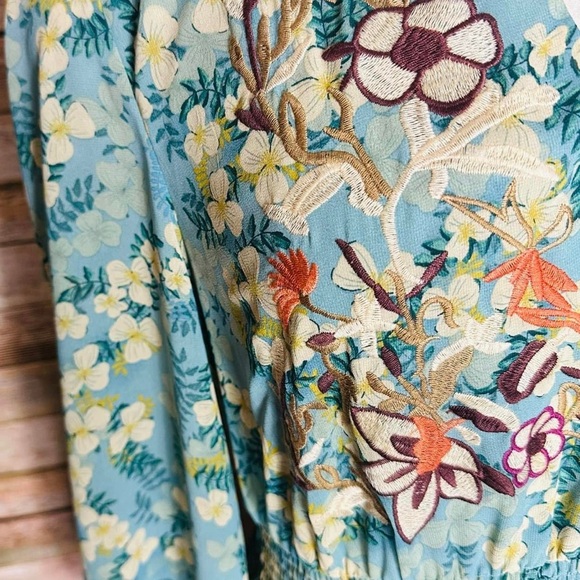 Teal Floral V-Neck Maxi Dress with Embroidered Bodice - Picture 8 of 9